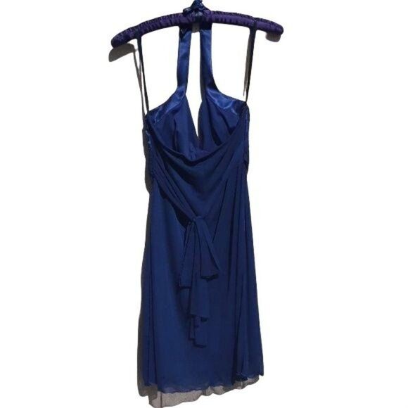90's Roberta Dress Halter Slip Plunging V Empire Ruffle Raw Edge Mini Navy Sz S - Picture 2 of 6